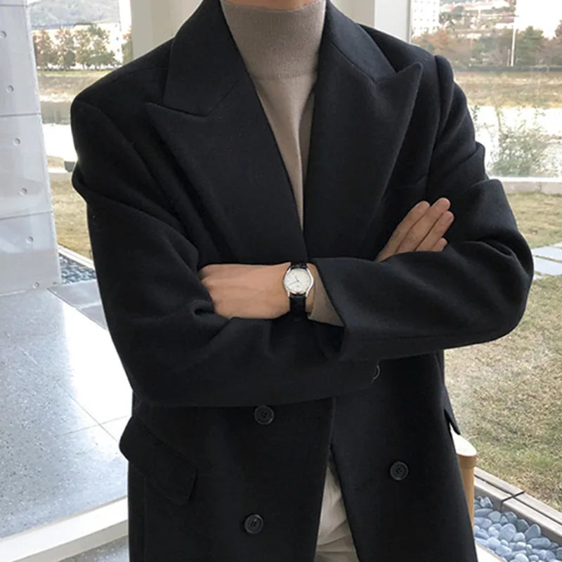 Milan Herren Schwarzer Wollmantel – Zeitloser Doppelknopf Wintermantel für Stil und Komfort Herrenmantel Herren Mantel Lang 4