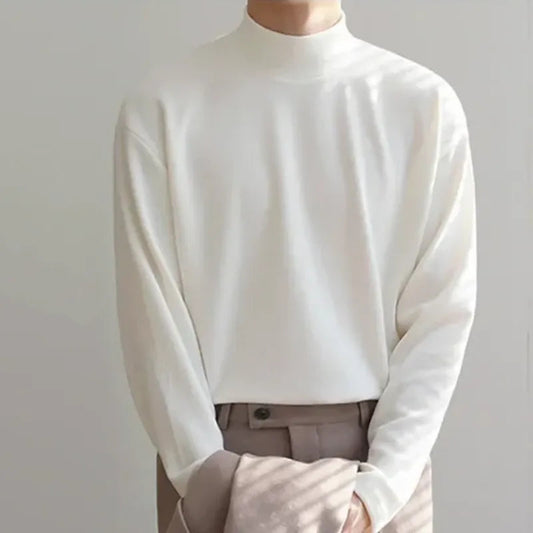 Minimalist stand-up collar sweater made of high-quality material