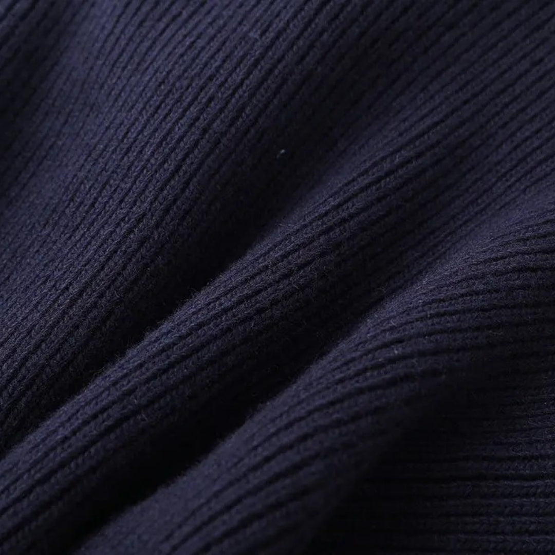 Women's sweater with denim collar and button placket