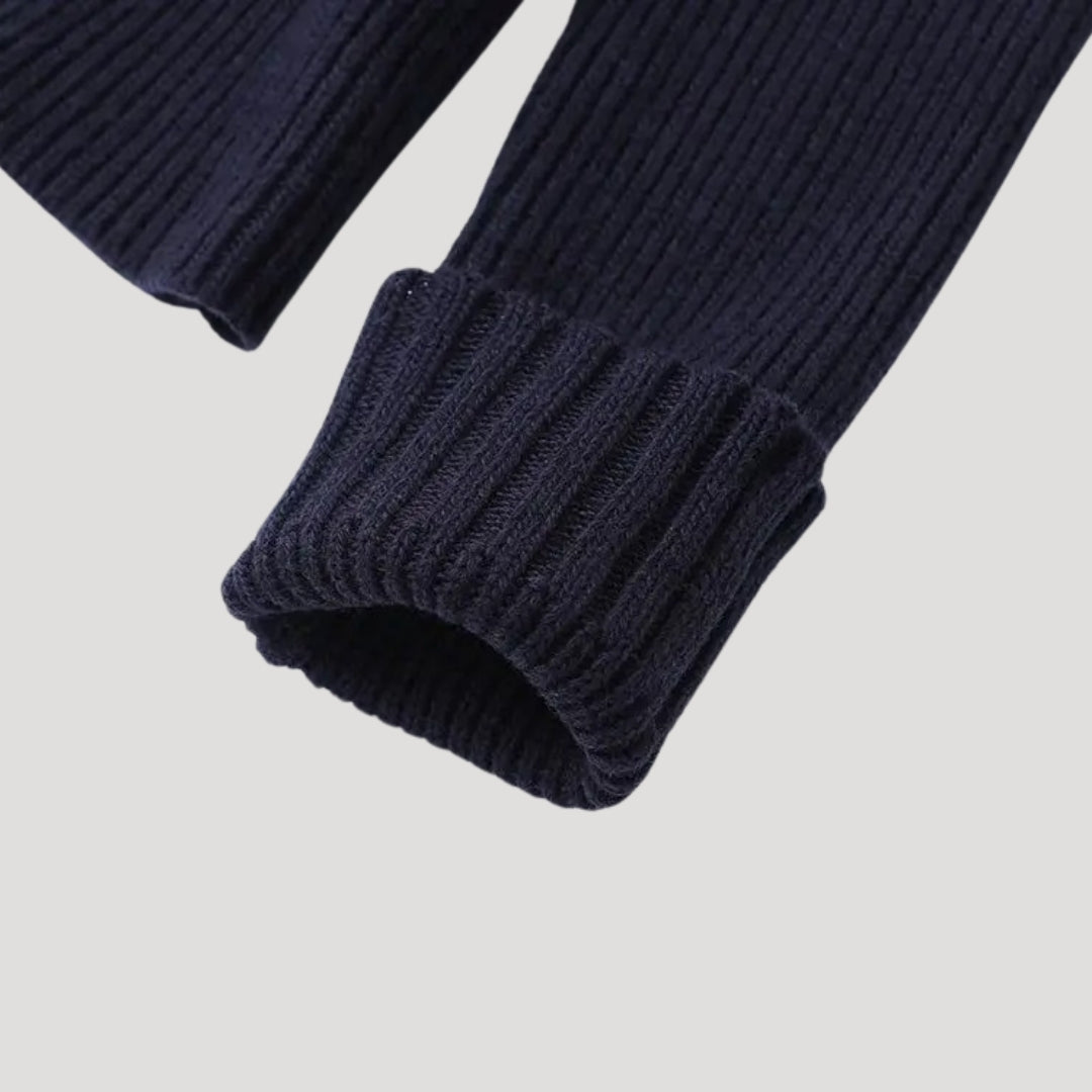 Women's sweater with denim collar and button placket