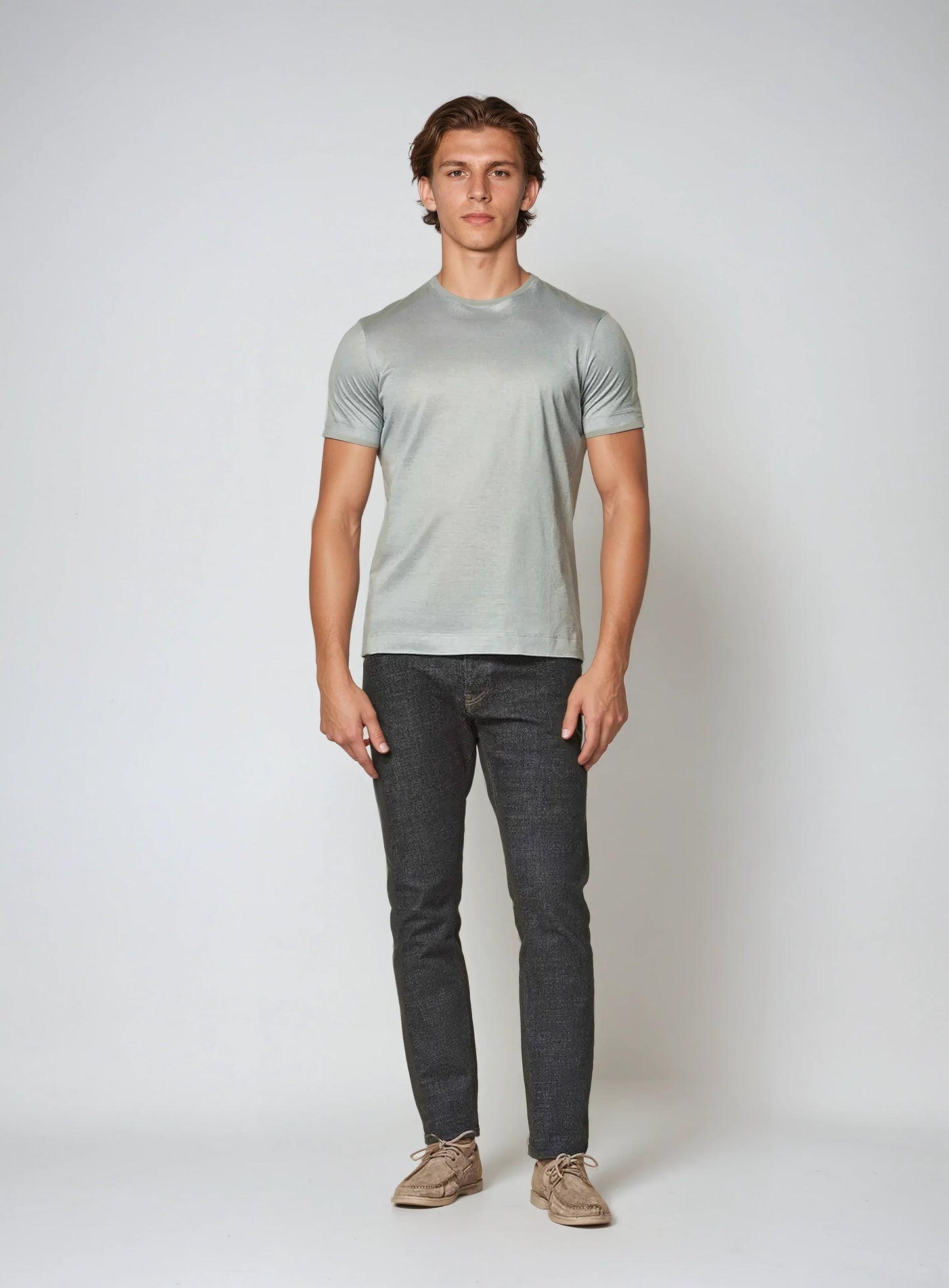 Modernes Baumwoll-T-Shirt in Hellgrau