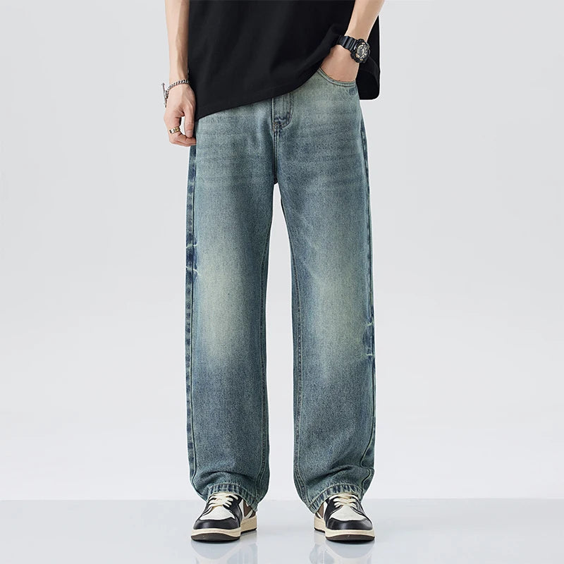 Modiska baggy jeans herr i retro Y2K-stil