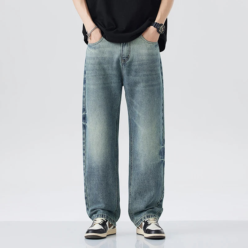 Modiska baggy jeans herr i retro Y2K-stil