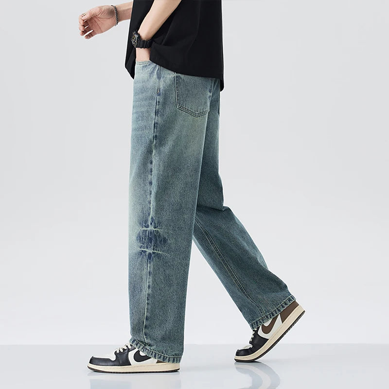 Modiska baggy jeans herr i retro Y2K-stil