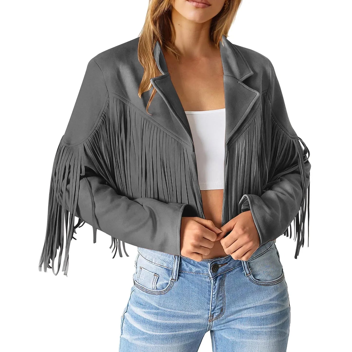 Fashionable women's jacket with fringes