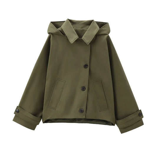 Fashionable trench coat women with hood