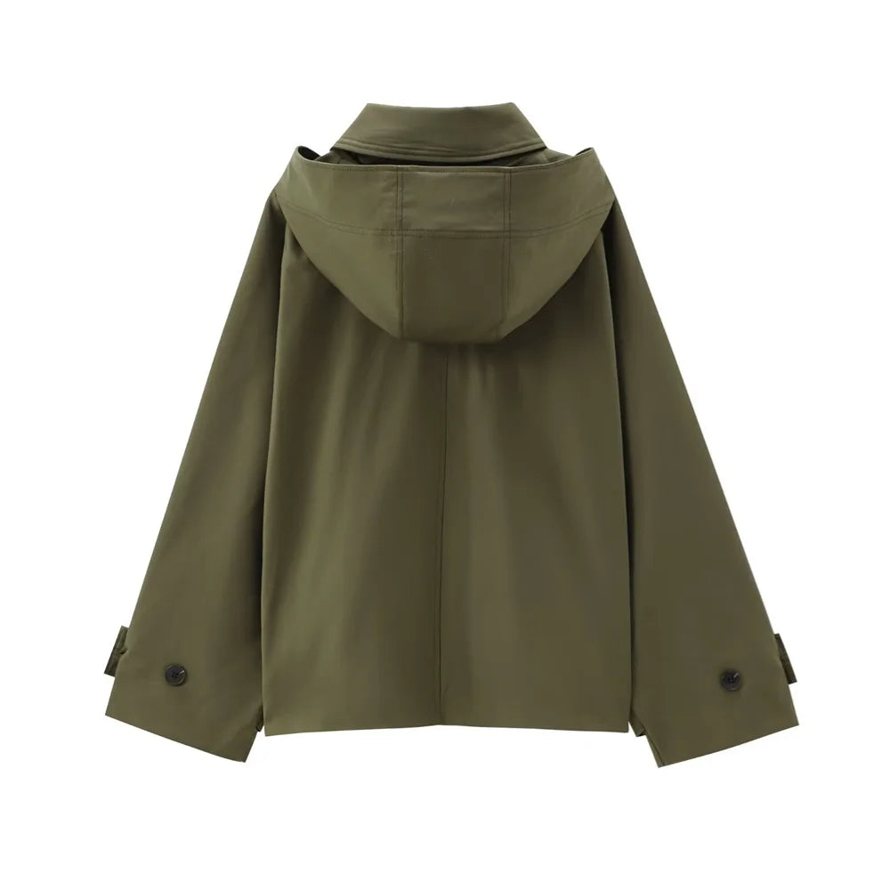 Fashionable trench coat women with hood