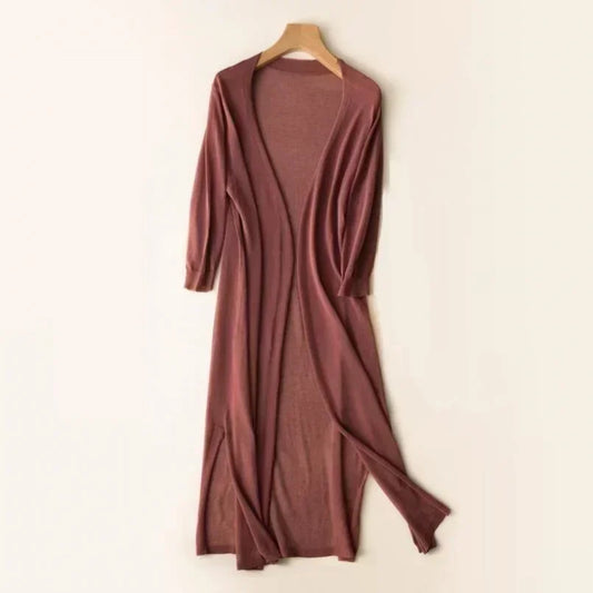 Beatrix | Lange Strickjacke Damen Offene Front Cardigan für Alltag und Büro