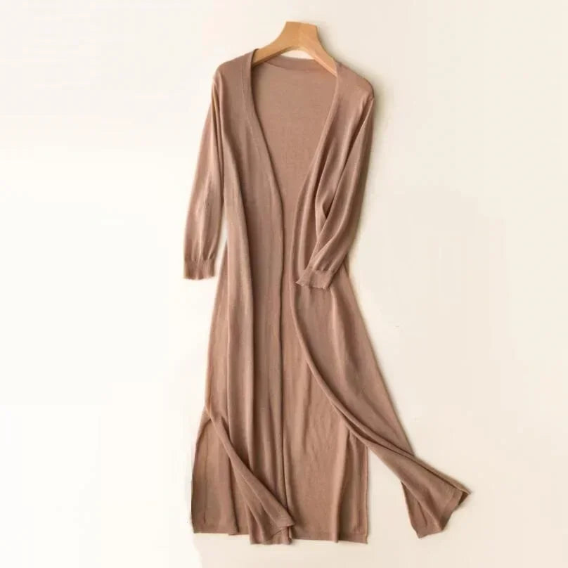 Beatrix | Lange Strickjacke Damen Offene Front Cardigan für Alltag und Büro