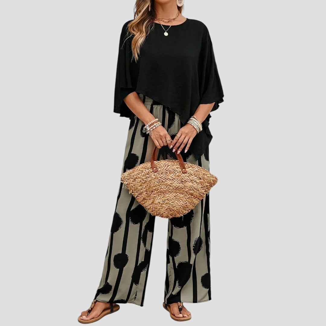 Eve | Set asimmetrico da donna con pantaloni stampati per outfit eleganti