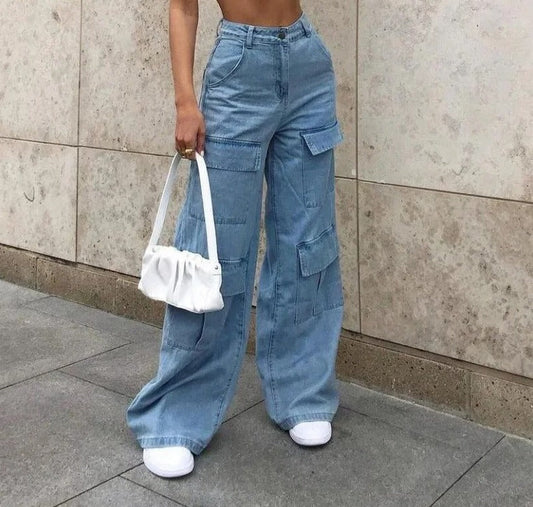 Oversized Denim Cargo Hose für Damen