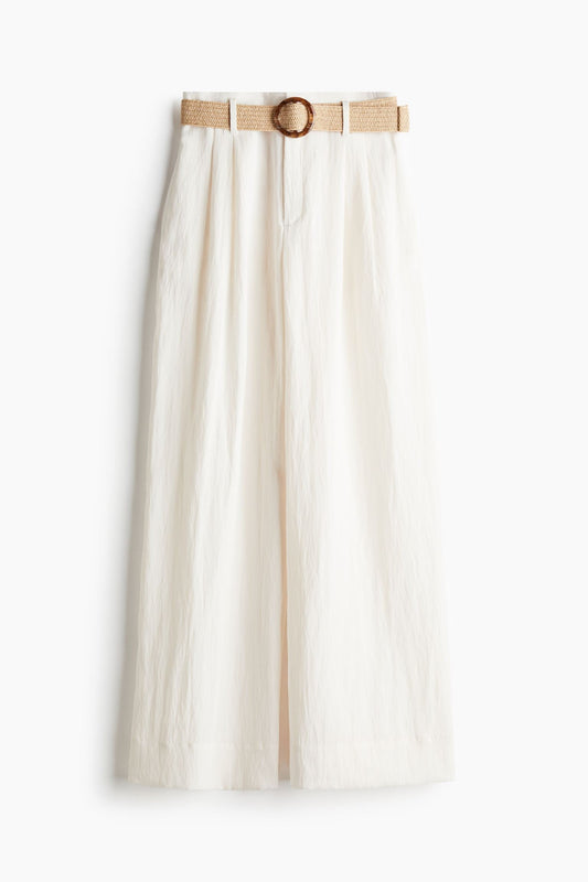 Oversized Hose mit Hoher Taille und Gevlochtenem Gürtelschnalle