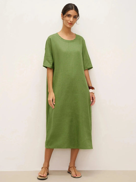Oversized linen midi dress for women