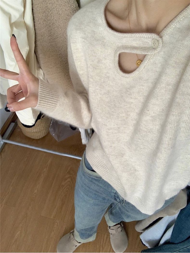 Pulsar Damenpullover – Eleganter Ein-Knopf-Verschluss, Weiche Baumwollmischung, Bequem und Warm [damenpullover] [damen pullover] [warme pullover damen] 1