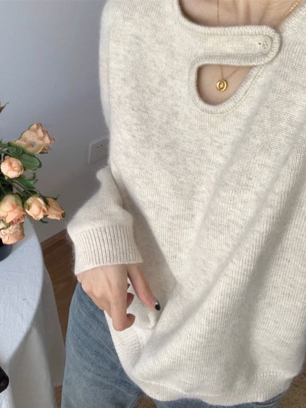 Pulsar Damenpullover – Eleganter Ein-Knopf-Verschluss, Weiche Baumwollmischung, Bequem und Warm [damenpullover] [damen pullover] [warme pullover damen] 2