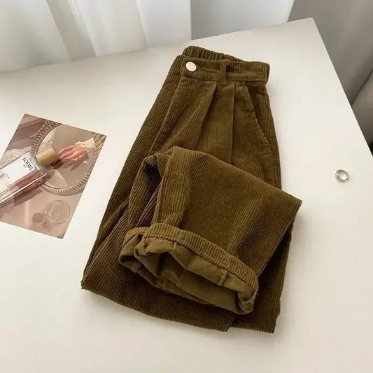 Retro Corduroy Hose mit Hoher Taille für Damen