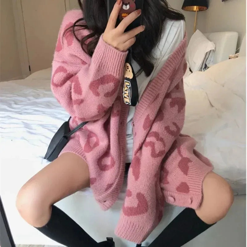 Cardigan con motivo leopardato