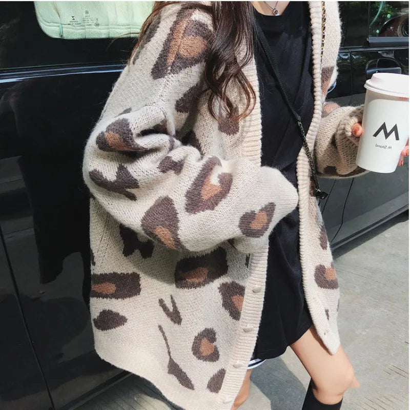 Cardigan con motivo leopardato