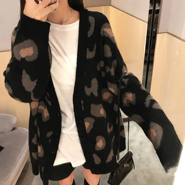 Cardigan con motivo leopardato