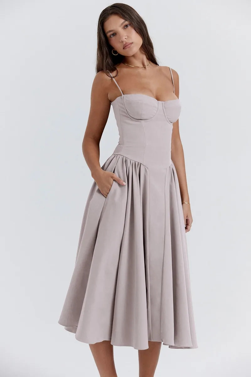 Siska | Trendy Sleeveless Midi Dress for Women