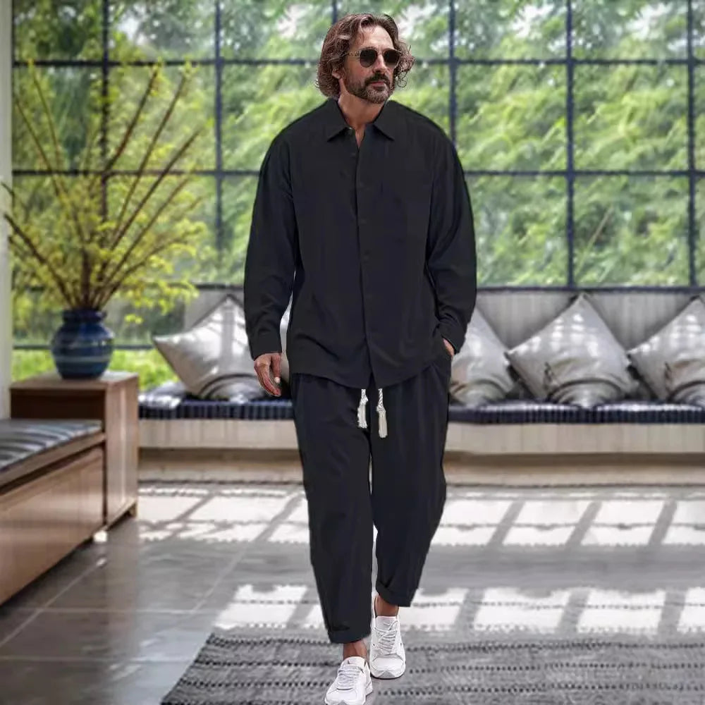 Variant image for Thierry | Modisches Herren Set aus Leinenhemd und Hose für Frühling-26