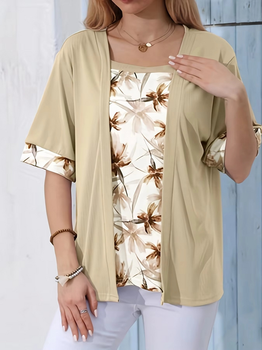 Carlotta | Modisches T-Shirt Damen mit Print und Elegantem Square-Kragen