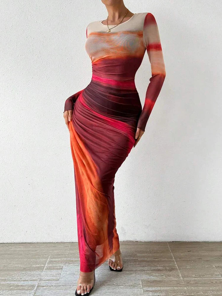 Beatrix Maxikleid mit Sonnenuntergangsdesign für Frauen | Elegantes Lange Kleid 2