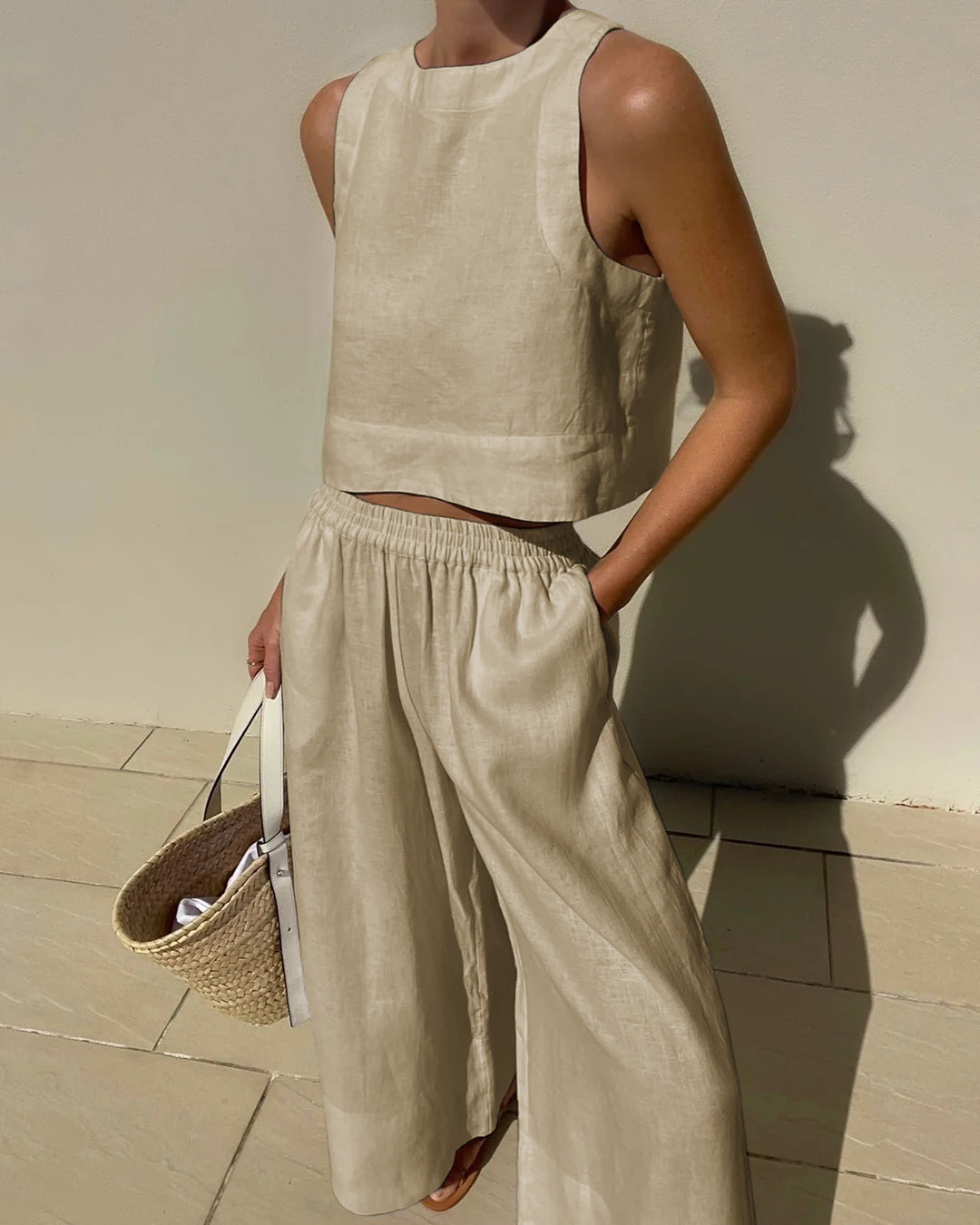 Variant image for Estrella | Zweiteiliges Leinen Set für Damen – Crop-Top und Weite Hose-1