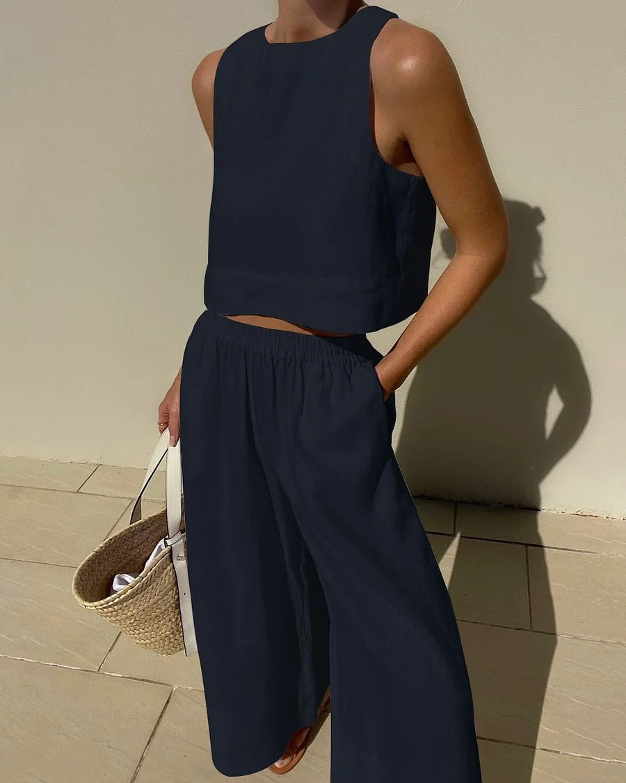 Variant image for Estrella | Zweiteiliges Leinen Set für Damen – Crop-Top und Weite Hose-19