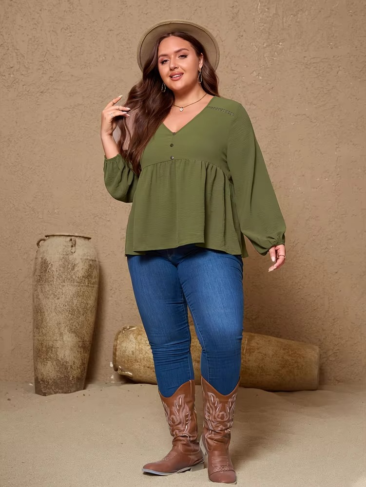 Carlotta | Elegante Bluse Damen mit V-Ausschnitt und Locker Fallenden Ärmeln