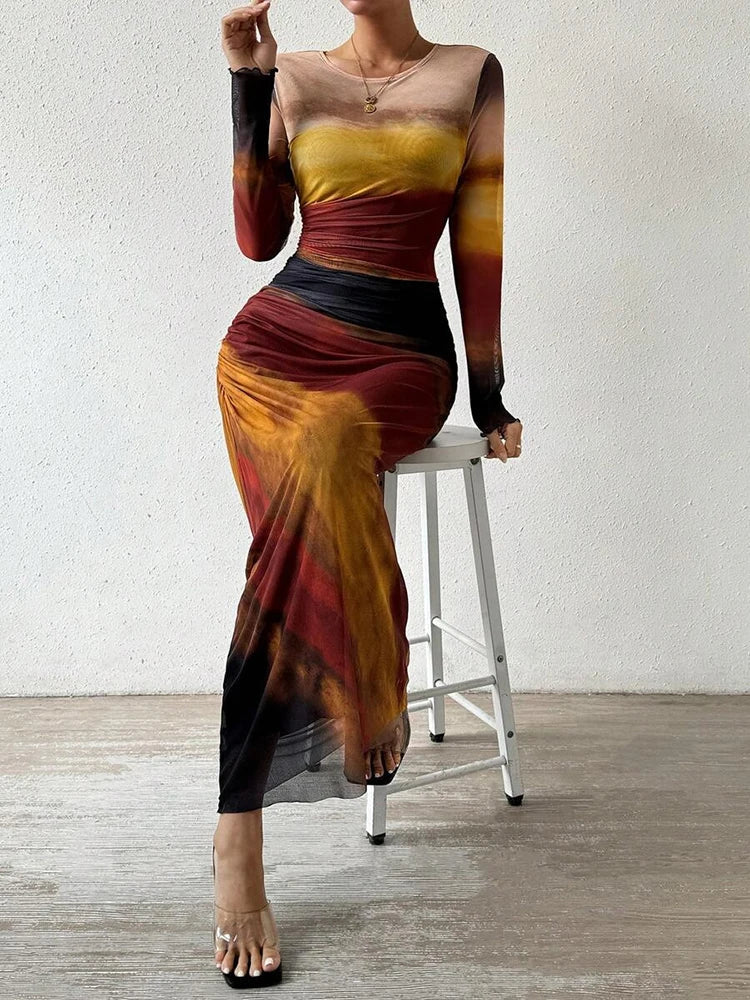 Variant image for Beatrix Maxikleid mit Sonnenuntergangsdesign für Frauen | Elegantes Lange Kleid-26