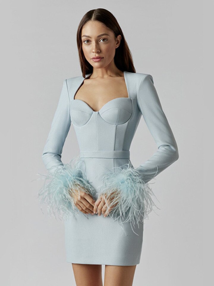 Beatrix | Damen Bodycon-Minikleid mit Federn für festliche Anlässe