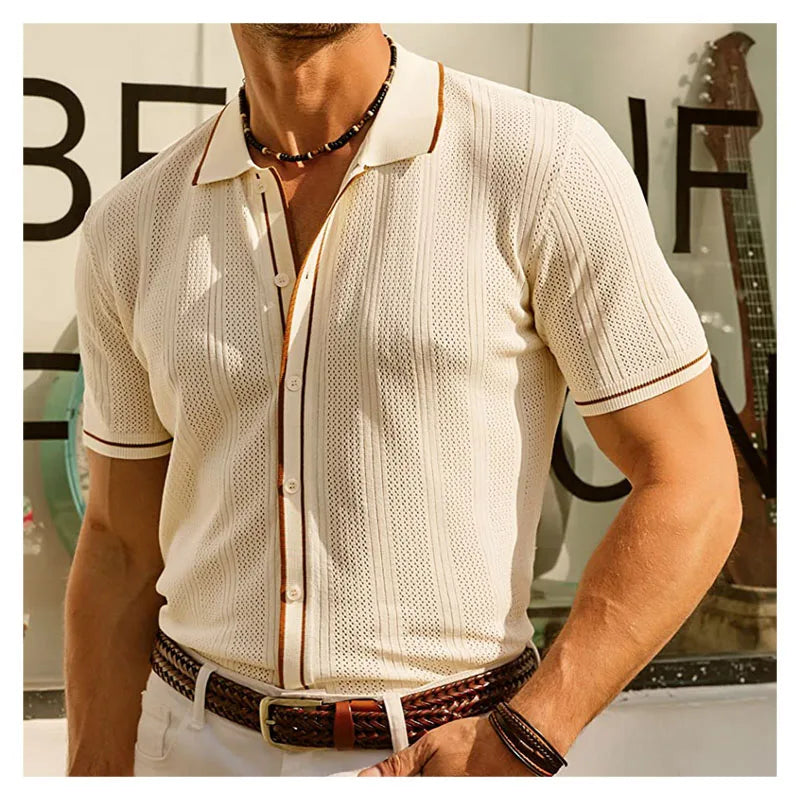 Variant image for Max | Atmungsaktives Herren Poloshirt Kurzarm Eisseidenstoff mit Kontrastmuster-5