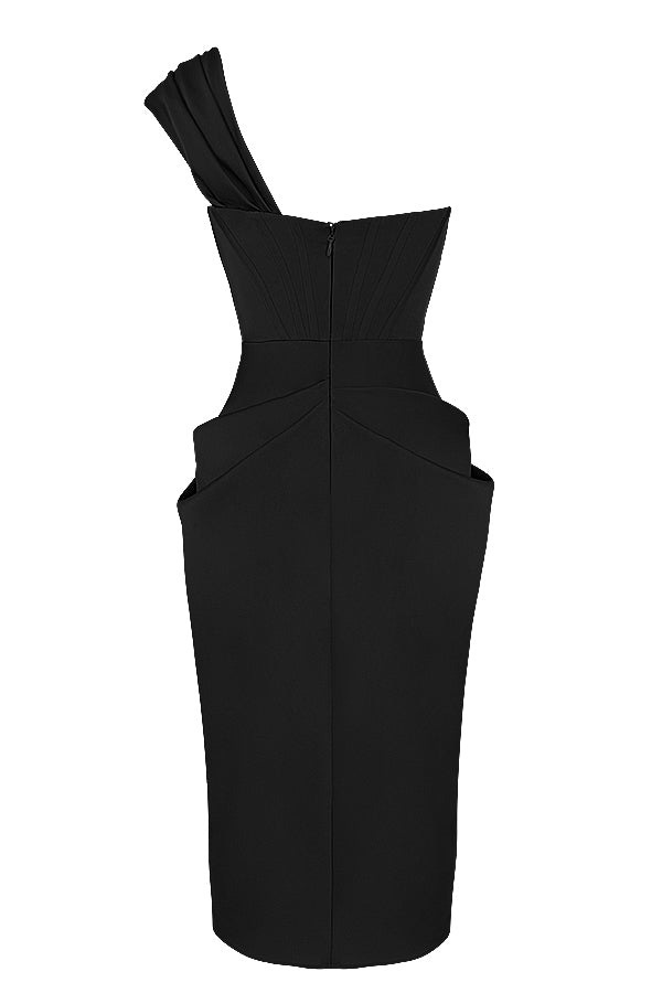 Off-shoulder satin midi dress