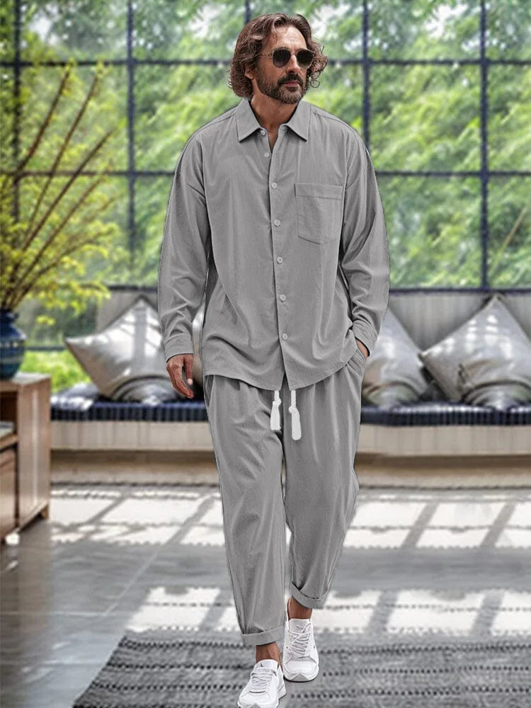 Variant image for Thierry | Modisches Herren Set aus Leinenhemd und Hose für Frühling-16