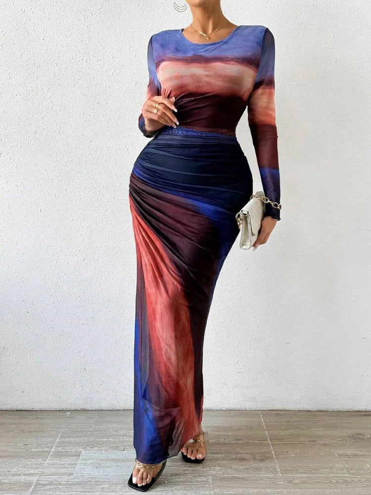 Beatrix Maxikleid mit Sonnenuntergangsdesign für Frauen | Elegantes Lange Kleid 3