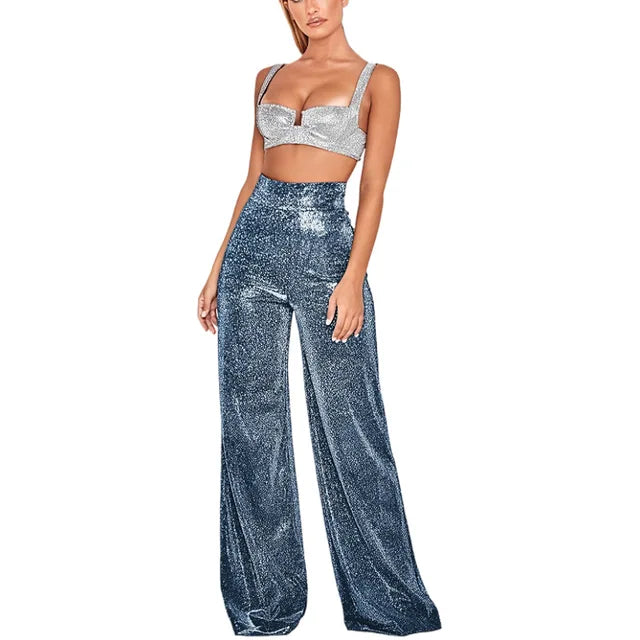Stilvolle Damen hohe Taille Hose mit Pailletten