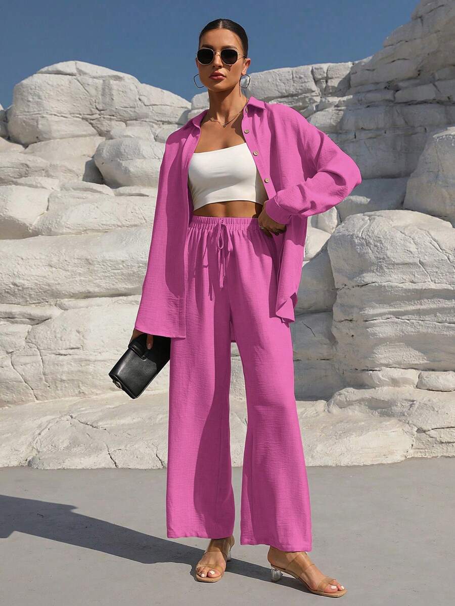 Stilvolles Freizeit-Damen-Set mit Bluse und weiter Hose