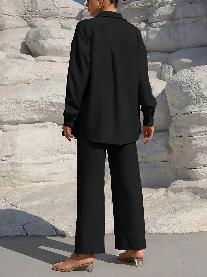 Stilvolles Freizeit-Damen-Set mit Bluse und weiter Hose
