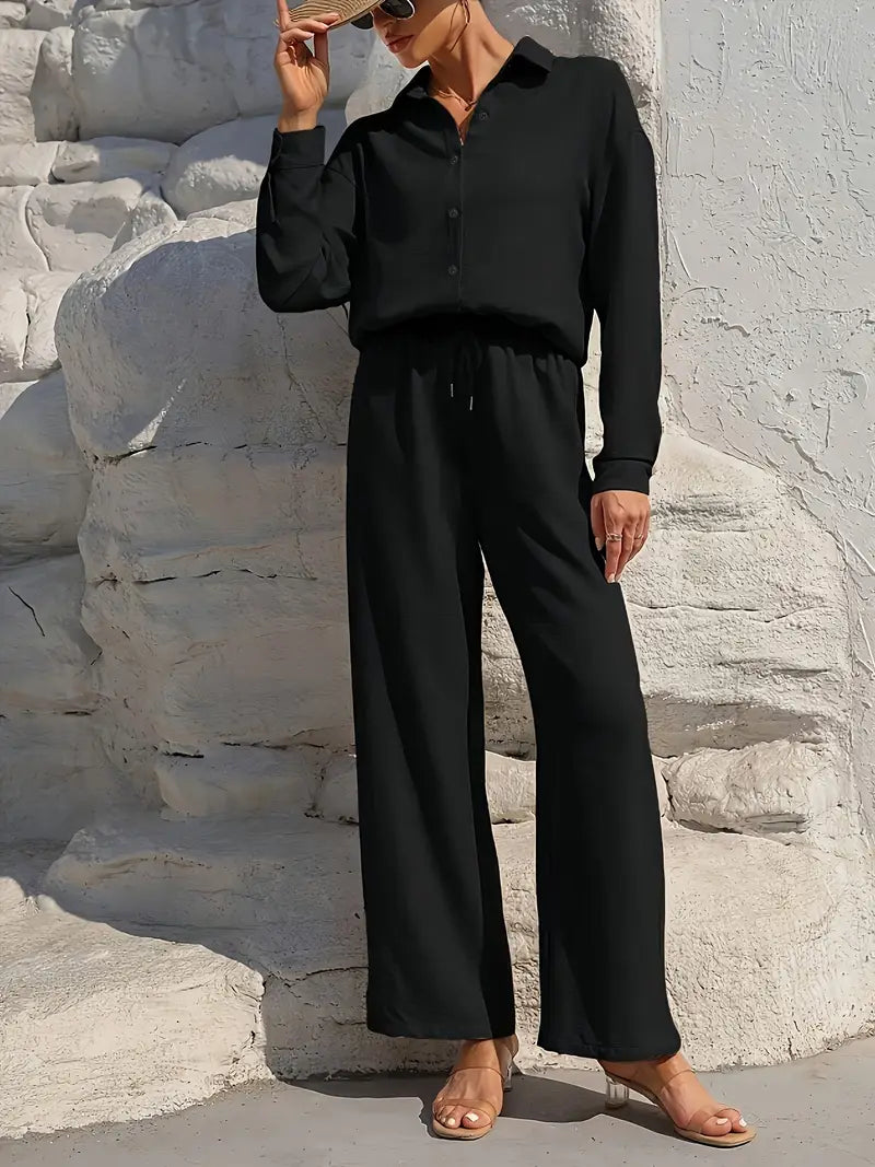 Stilvolles Freizeit-Damen-Set mit Bluse und weiter Hose