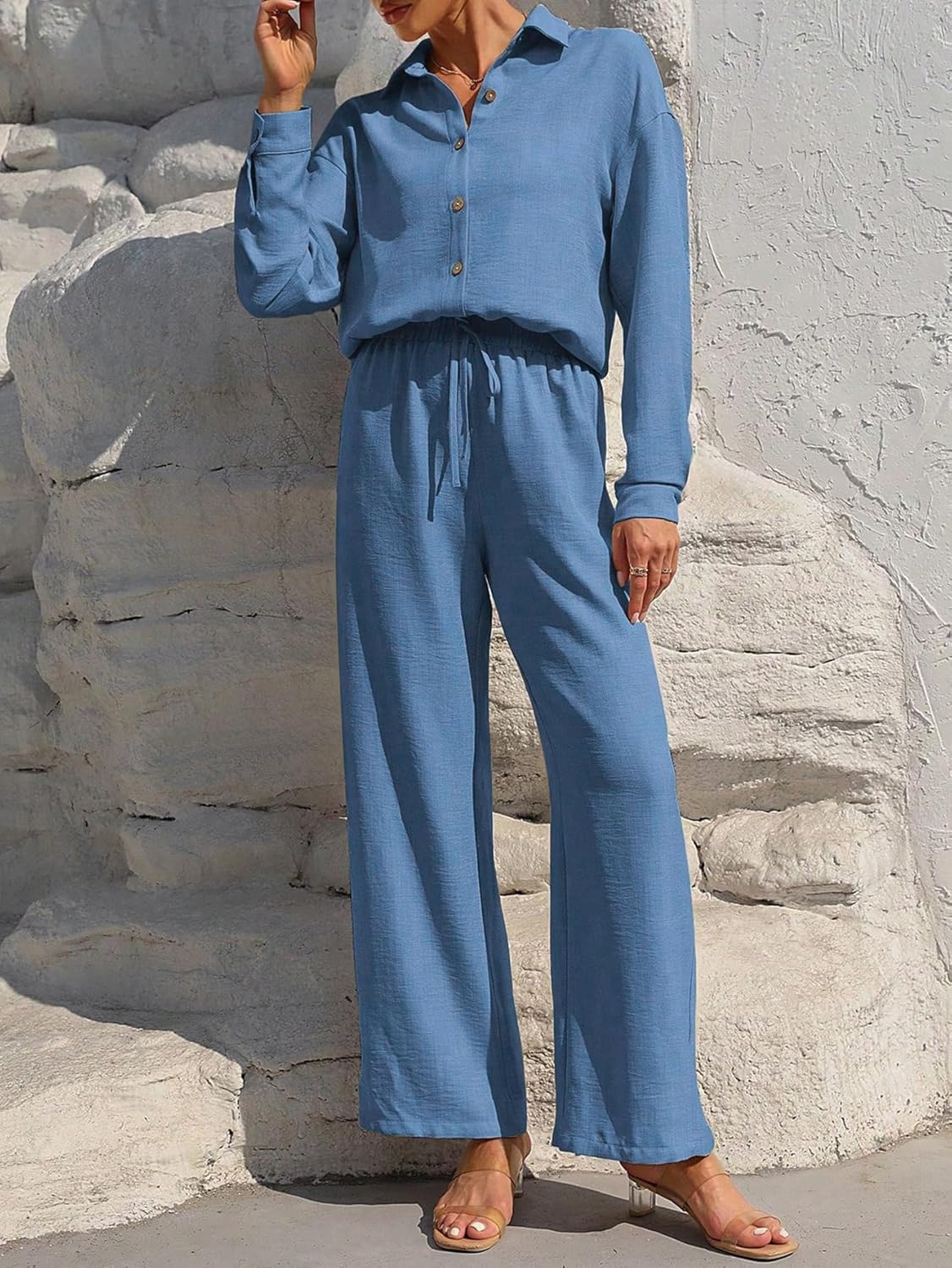 Stilvolles Freizeit-Damen-Set mit Bluse und weiter Hose