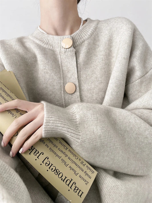 Cardigan donna lungo con scollo rotondo