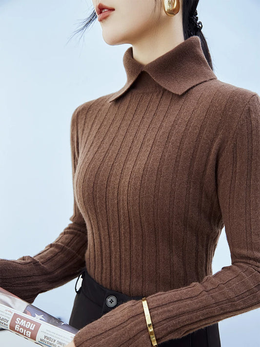 Strickpullover Damen mit Polo-Kragen