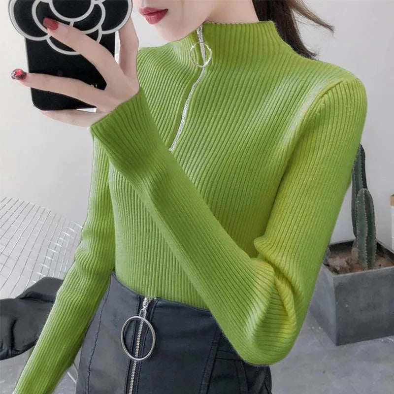 Strickpullover Damen mit Reißverschluss und hohem Kragen