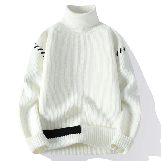 Strickpullover mit Stehkragen und Patchwork-Design