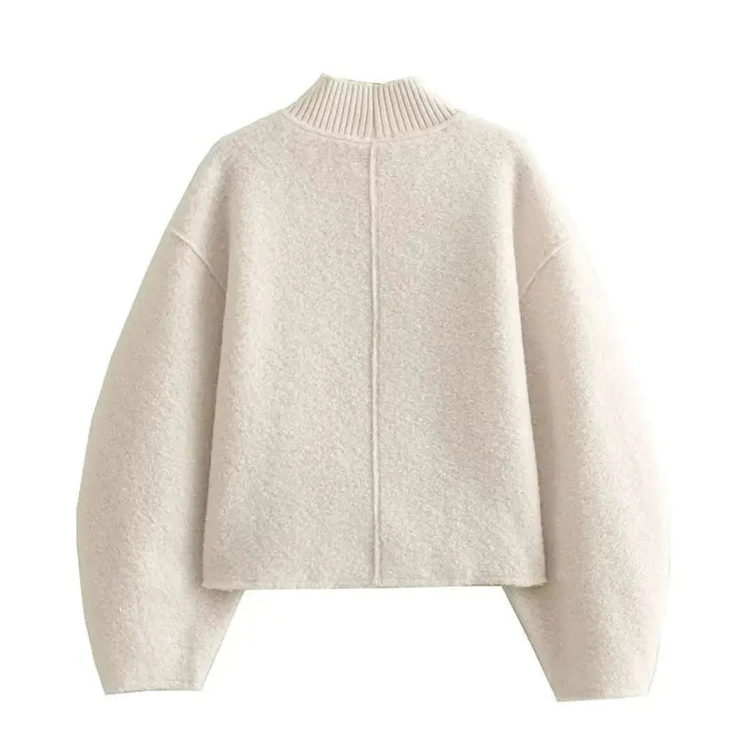 Structured turtleneck sweater for women made of boucle knit