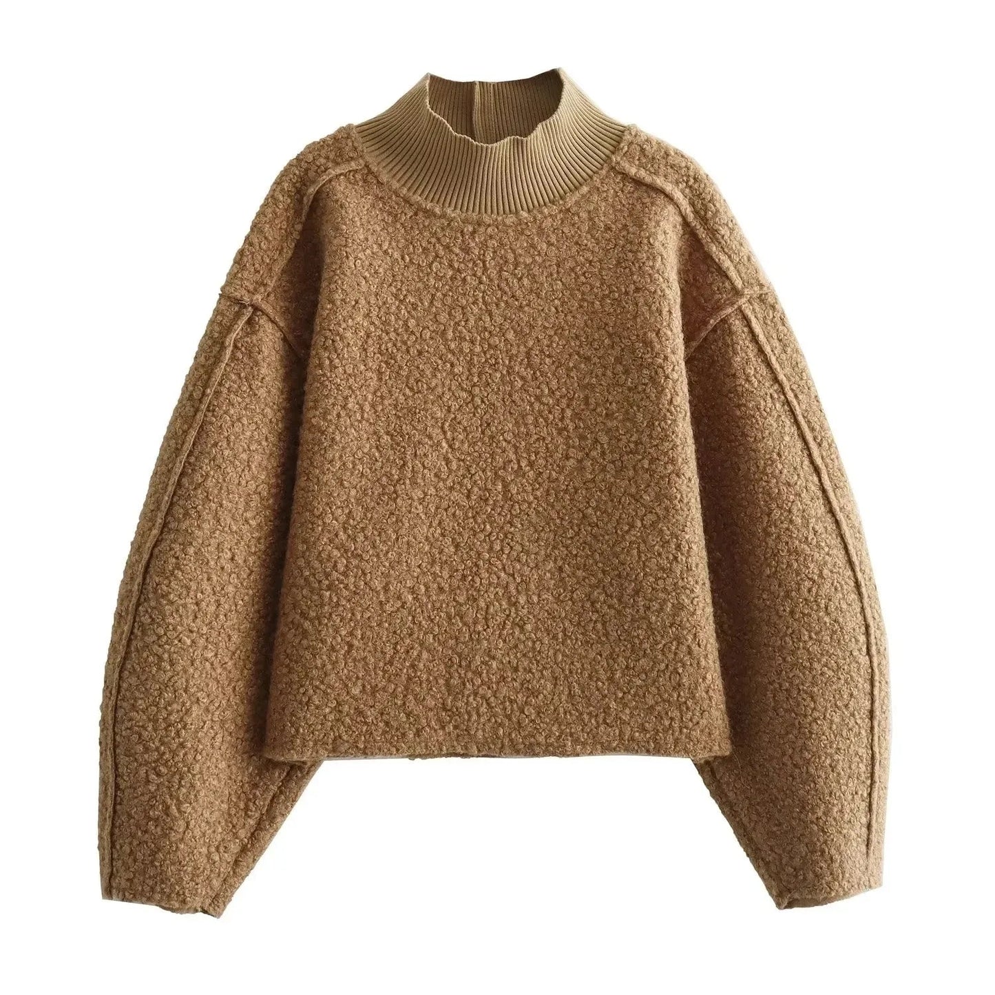 Structured turtleneck sweater for women made of boucle knit
