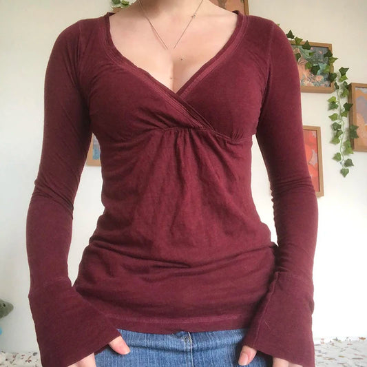 Stylisches Langarmshirt Damen im V-Ausschnitt