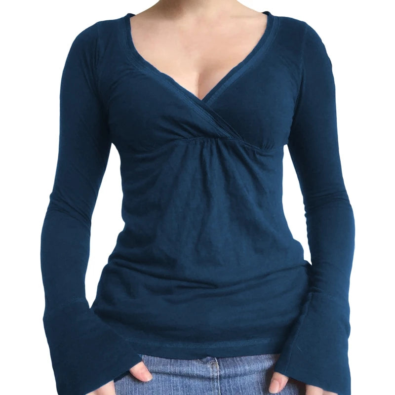 Stylisches Langarmshirt Damen im V-Ausschnitt