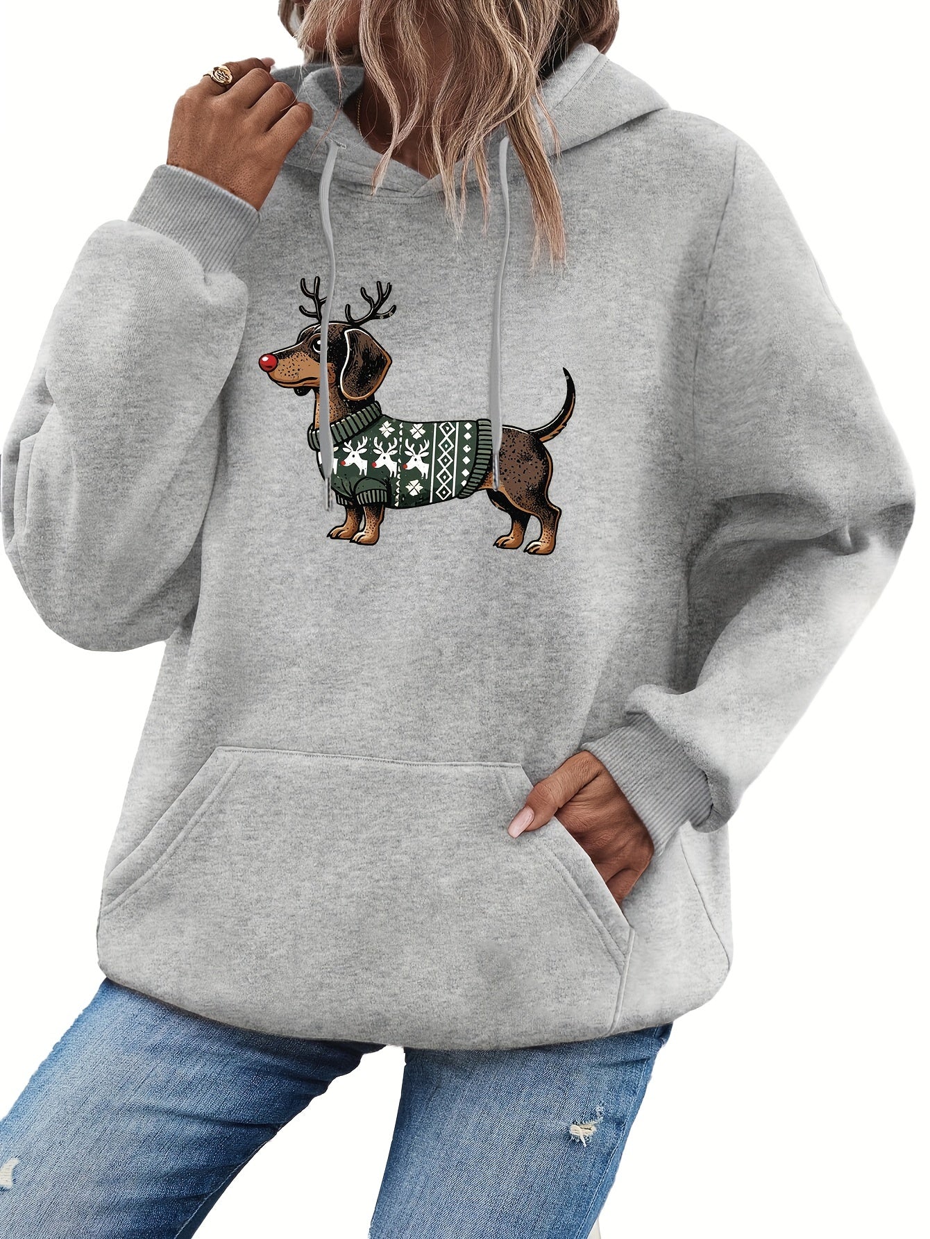 Süßer Dackeldruck Hoodie für Damen